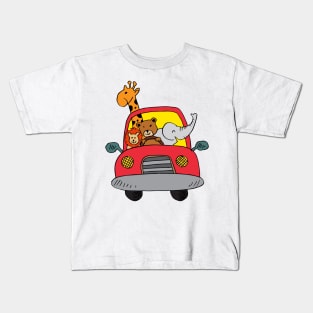 Cute animals in car on road. Kids T-Shirt